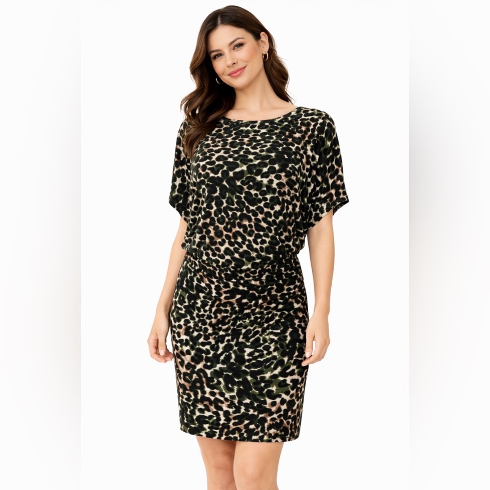 COPY - Laundry Dress 6 Small Green Black Cream Pullover Stretch Career Church